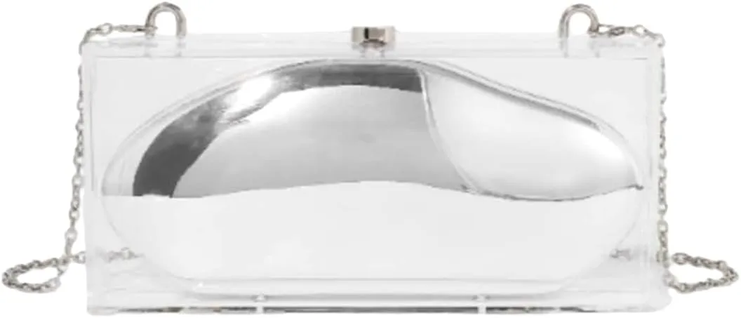 Women Acrylic Evening Bag Novelty Clear Shell Shape Clutch Purse Metallic Shoulder Crossbody Bag for Casual Formal