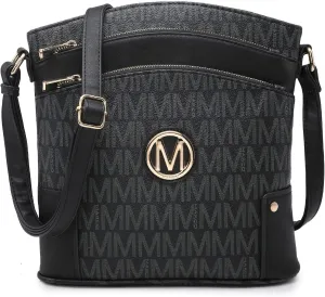 Women Crossbody Purses Multi Pockets Large Signature Monogram Zip Shoulder Bags Ladies PU Leather Handbag