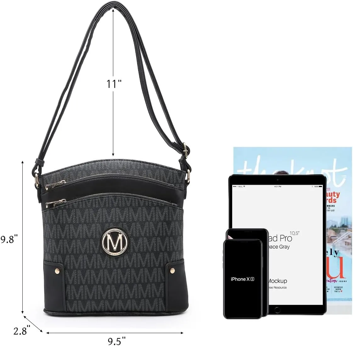 Women Crossbody Purses Multi Pockets Large Signature Monogram Zip Shoulder Bags Ladies PU Leather Handbag