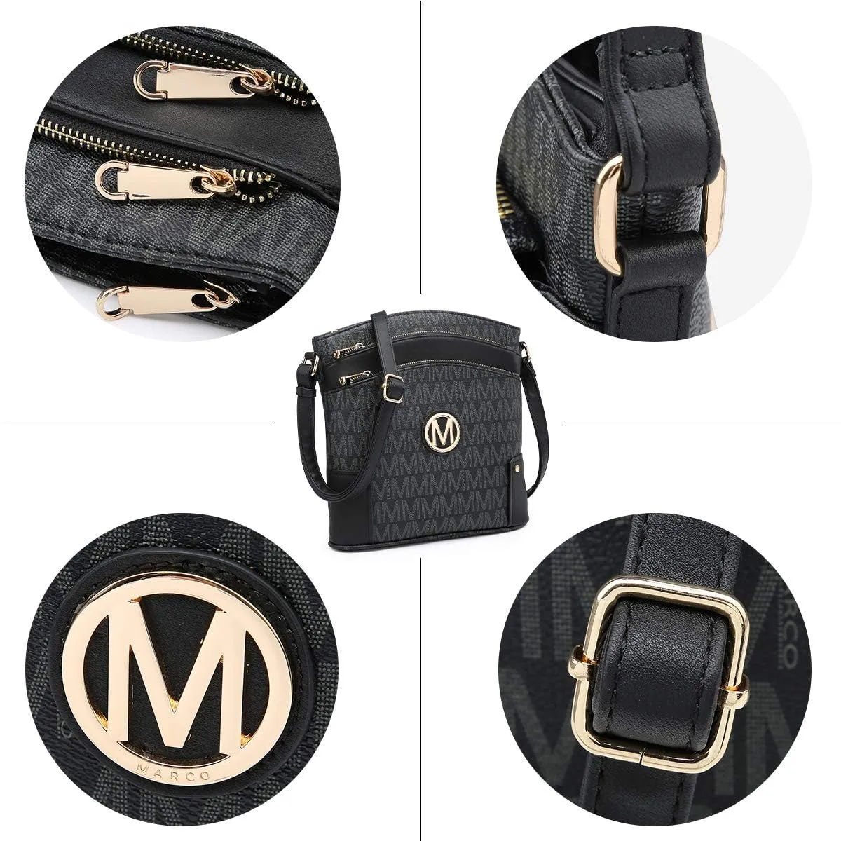 Women Crossbody Purses Multi Pockets Large Signature Monogram Zip Shoulder Bags Ladies PU Leather Handbag