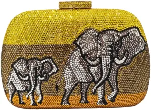 Women Elephant Pattern Rhinestone Clutch Bag Crystal Evening Purse with Chain Strap Crossbody Bag for Banquet Party