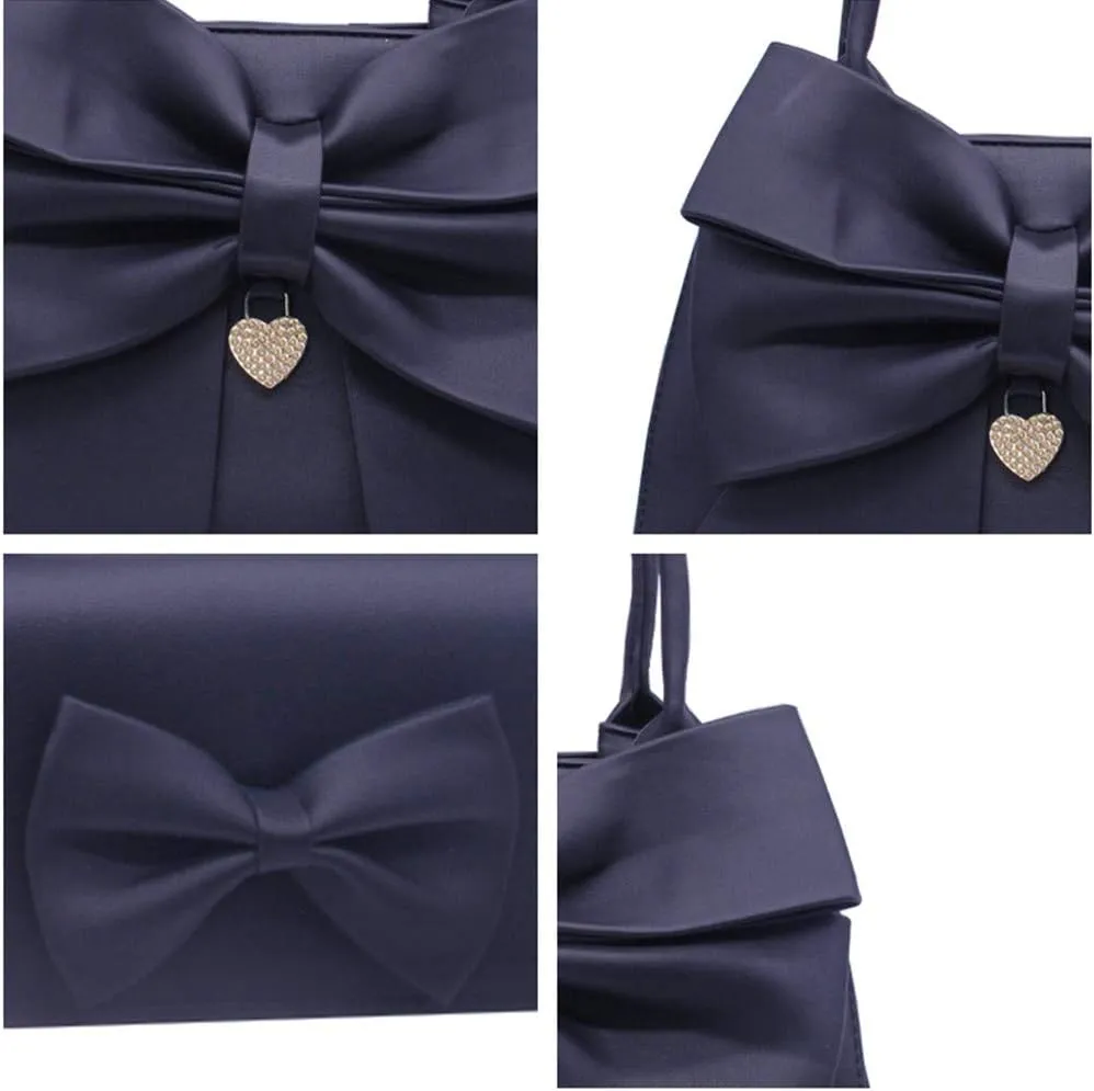 Women Handbag 2 Pcs Set Big Bow-Knot PU Leather Top Handle Bag Designer Tote Bag Clutch Wallet Set for Ladies