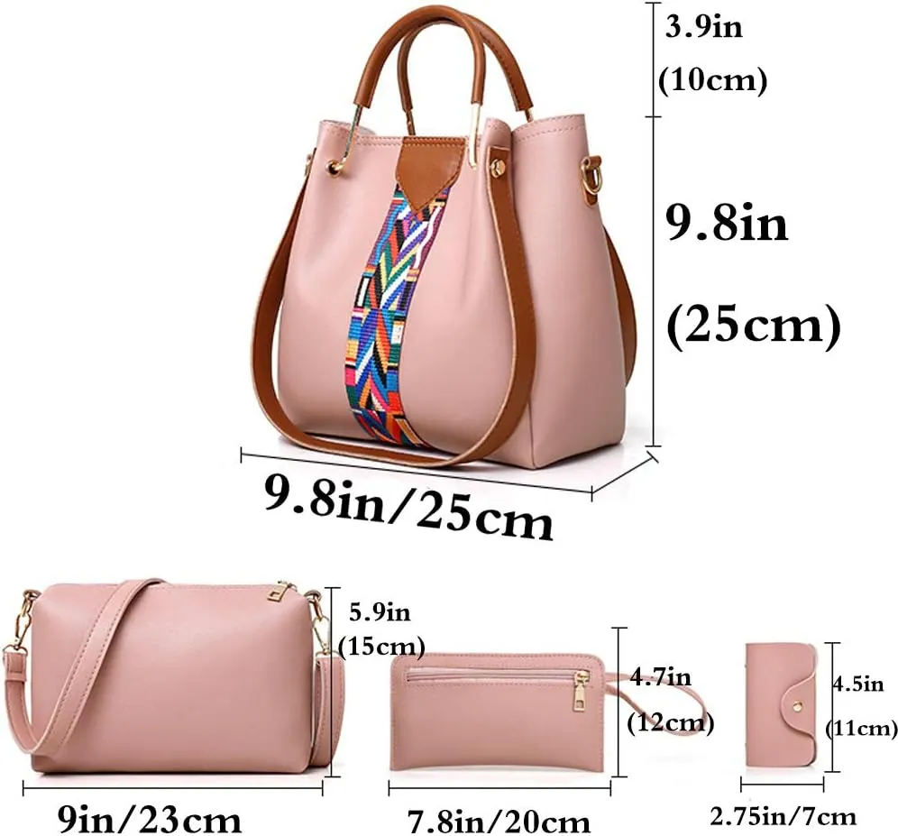 Women Handbag Set Top Handle Bag Soft PU Leather Tote Satchel Shoulder Clutch Bag Purse Wallet