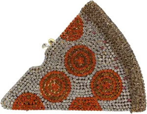 Women Novelty Pizza Shaped Rhinestone Evening Bag Funny Pizza Crystal Clutch Purse Diamonds Handbag for Party Prom