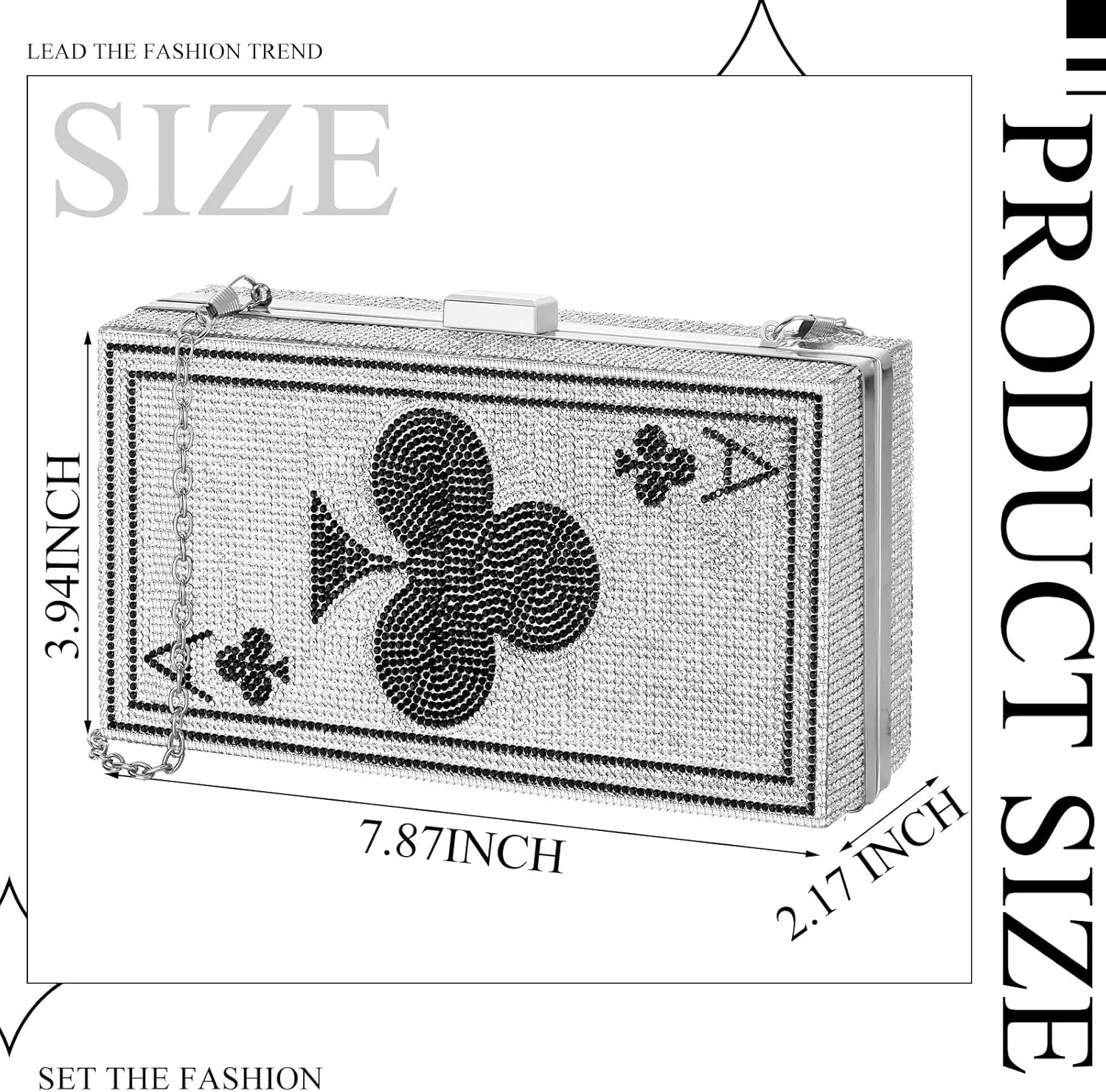 Women Poker Card Evening Clutch Rhinestone Purse Casino Vegas Novelty Purse Queen Hearts Bags Playing Cards Gift(Black,Ace of Clubs)