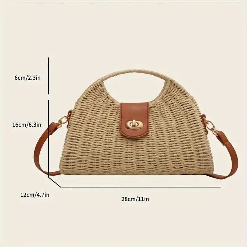 Women Straw Crossbody Bag Handwoven Rattan Tote Bags Straw Top Handle Shoulder Handbag Summer Beach Bag Clutch Purse