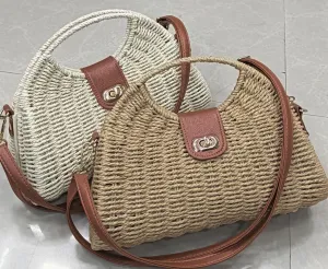 Women Straw Crossbody Bag Handwoven Rattan Tote Bags Straw Top Handle Shoulder Handbag Summer Beach Bag Clutch Purse