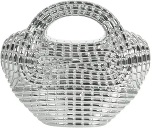 Women Trendy Metal Basket Shape Crossbody Bag Glitter Metallic Clutch Purse Unique Wedding Handbag for Prom Party