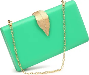 Women's Fashion Evening Bags with Golden Leaves Crossbody Shoulder Handbag Chain Removable