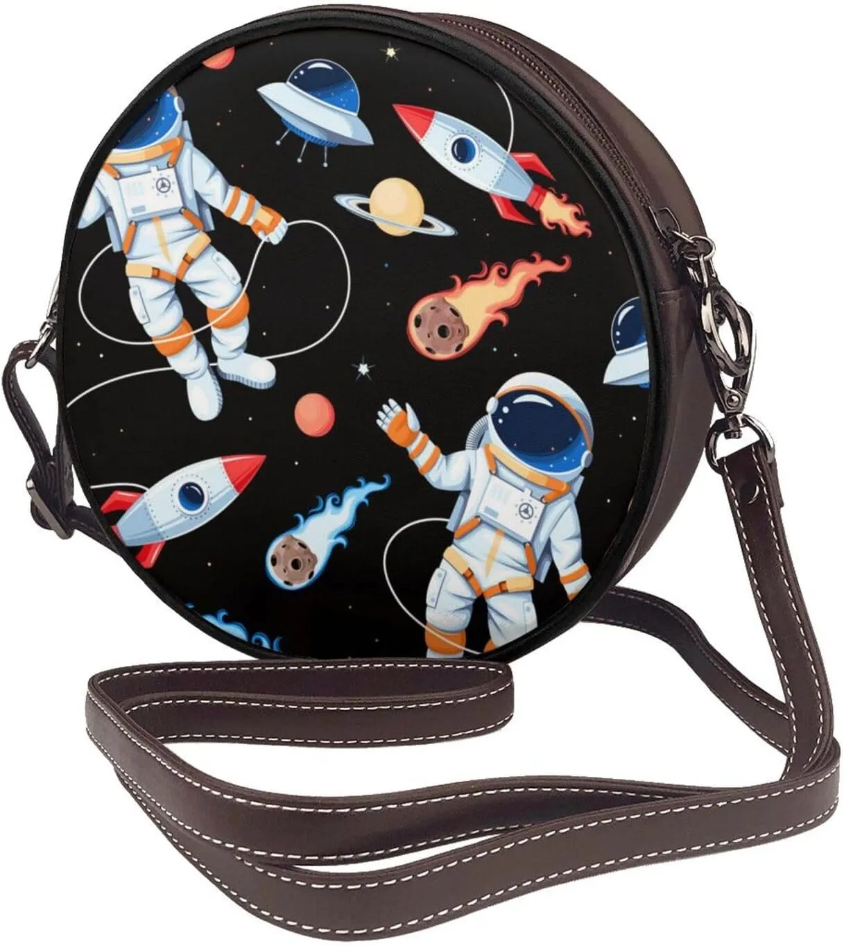 Women's Faux Leather Crossbody Bag Handle Circle Bag Mini Purse Clutch Handbag