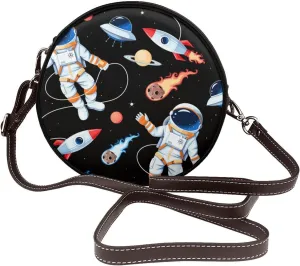 Women's Faux Leather Crossbody Bag Handle Circle Bag Mini Purse Clutch Handbag