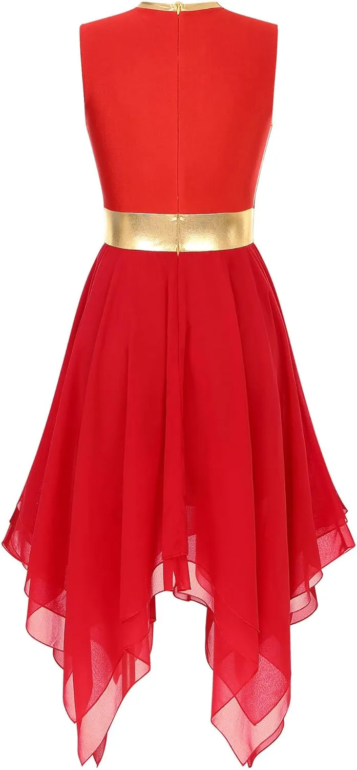 Women's Liturgical Praise Lyrical Dance Dress Sleeveless Metallic Color Block Worship Costumes