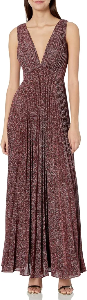Women's Metallic Knit Pleated Gown