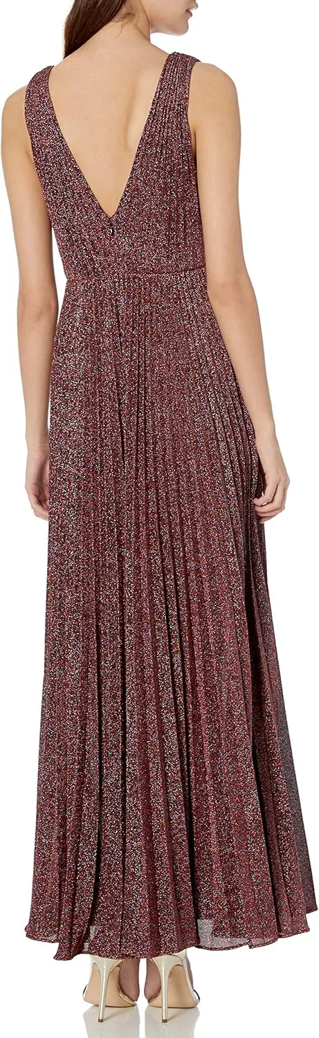 Women's Metallic Knit Pleated Gown