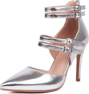 Women's Pointed Toe Heels Ankle Strap Stiletto 4" High Heels Closed Toe Pumps with Back Zipper