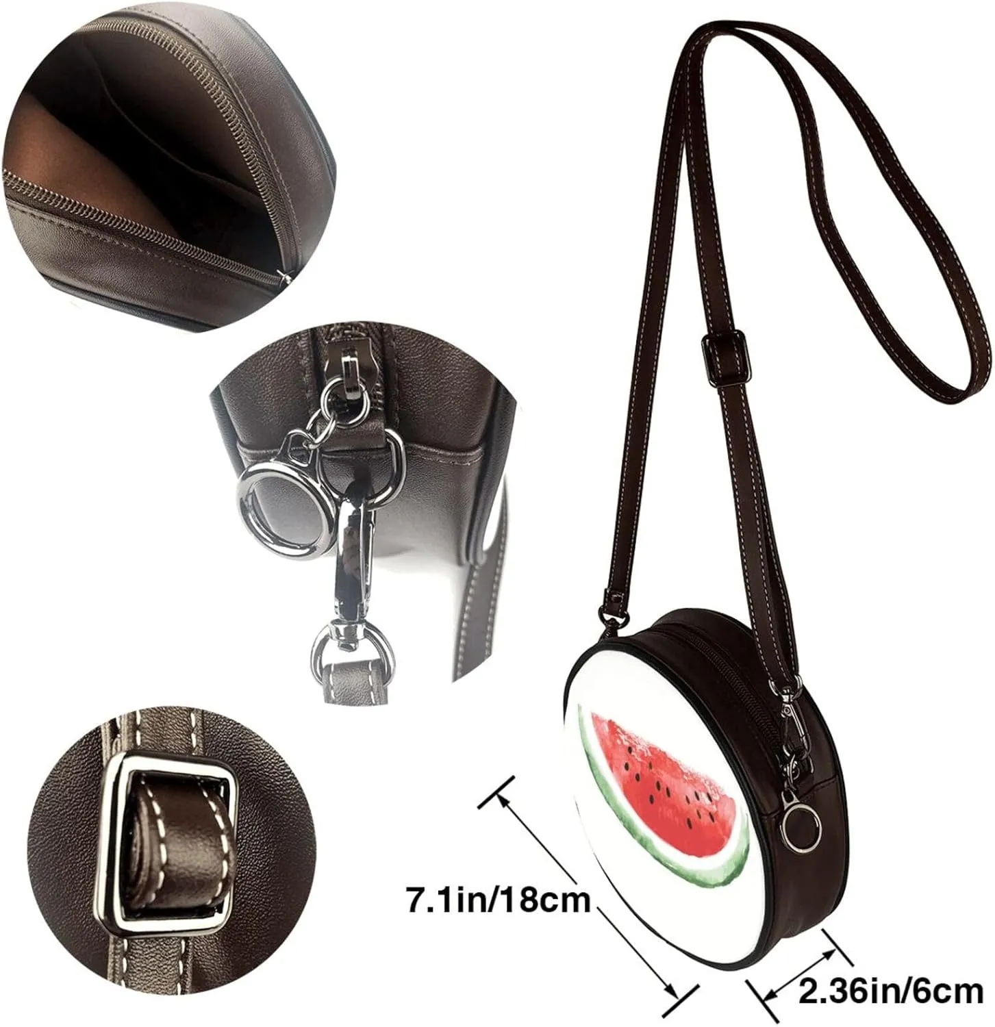 Women's PU Leather Round Crossbody Purse Handbag Crossbody Shoulder Bag for Travel Outdoor