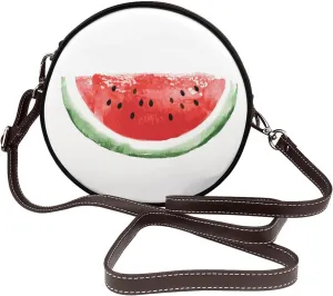 Women's PU Leather Round Crossbody Purse Handbag Crossbody Shoulder Bag for Travel Outdoor