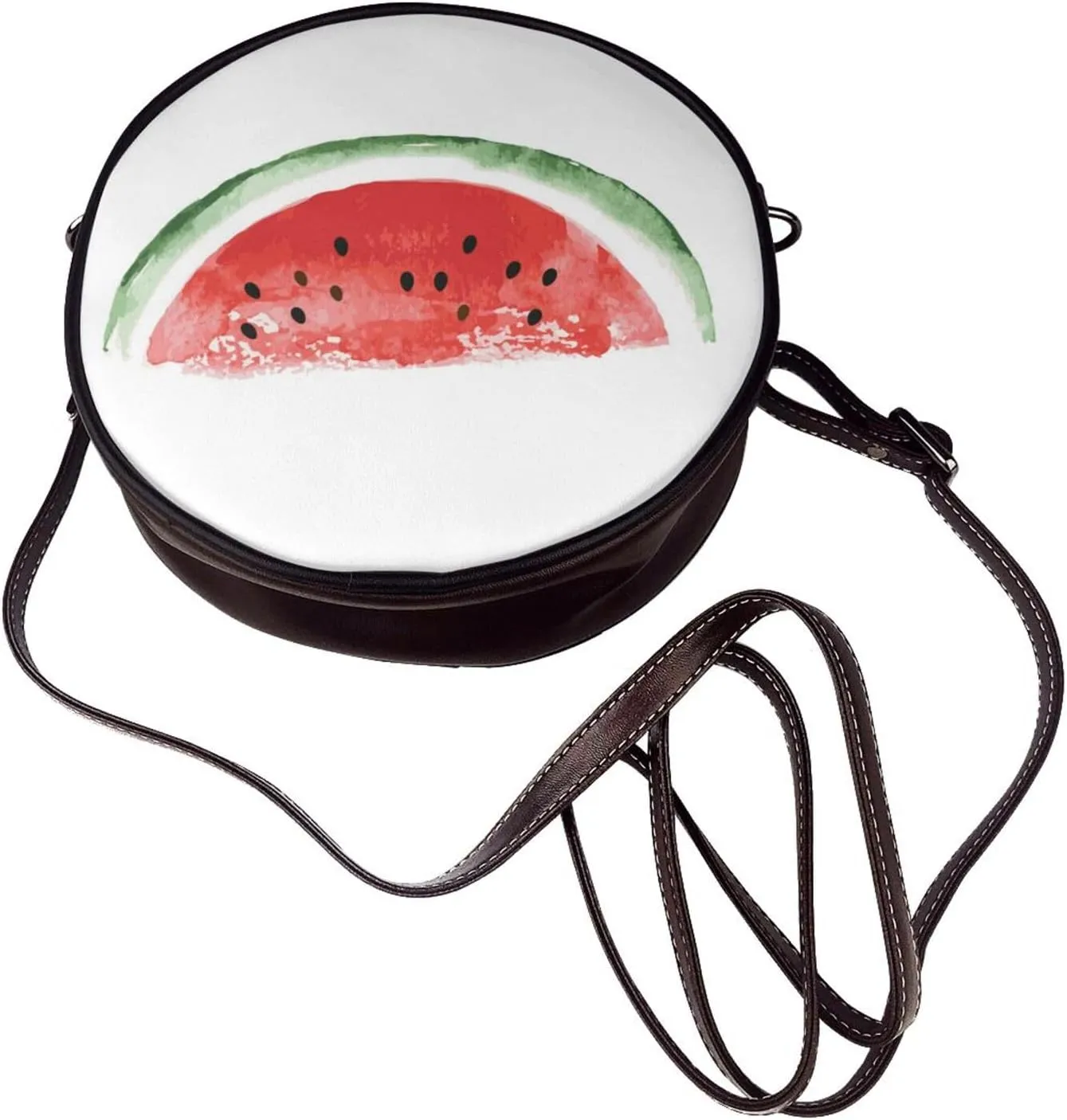Women's PU Leather Round Crossbody Purse Handbag Crossbody Shoulder Bag for Travel Outdoor