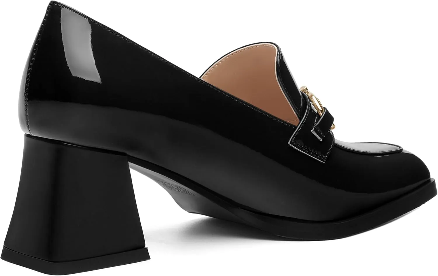 Women's Pump's, Square Toe British Style Loafers for Silver Metallic Buckle Women's Heels