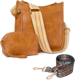 Women's Shoulder Handbags Fashion Leather Crossbody Bag Hobo Handbags Wallet Set Shoulder Purse for Women with 2PCS Adjustable Strap（Brown