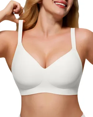 Womens Soft Comfortable No Underwire Bras V Neck Seamless Push Up Bralettes Full Coverage Tshirt Brassiere