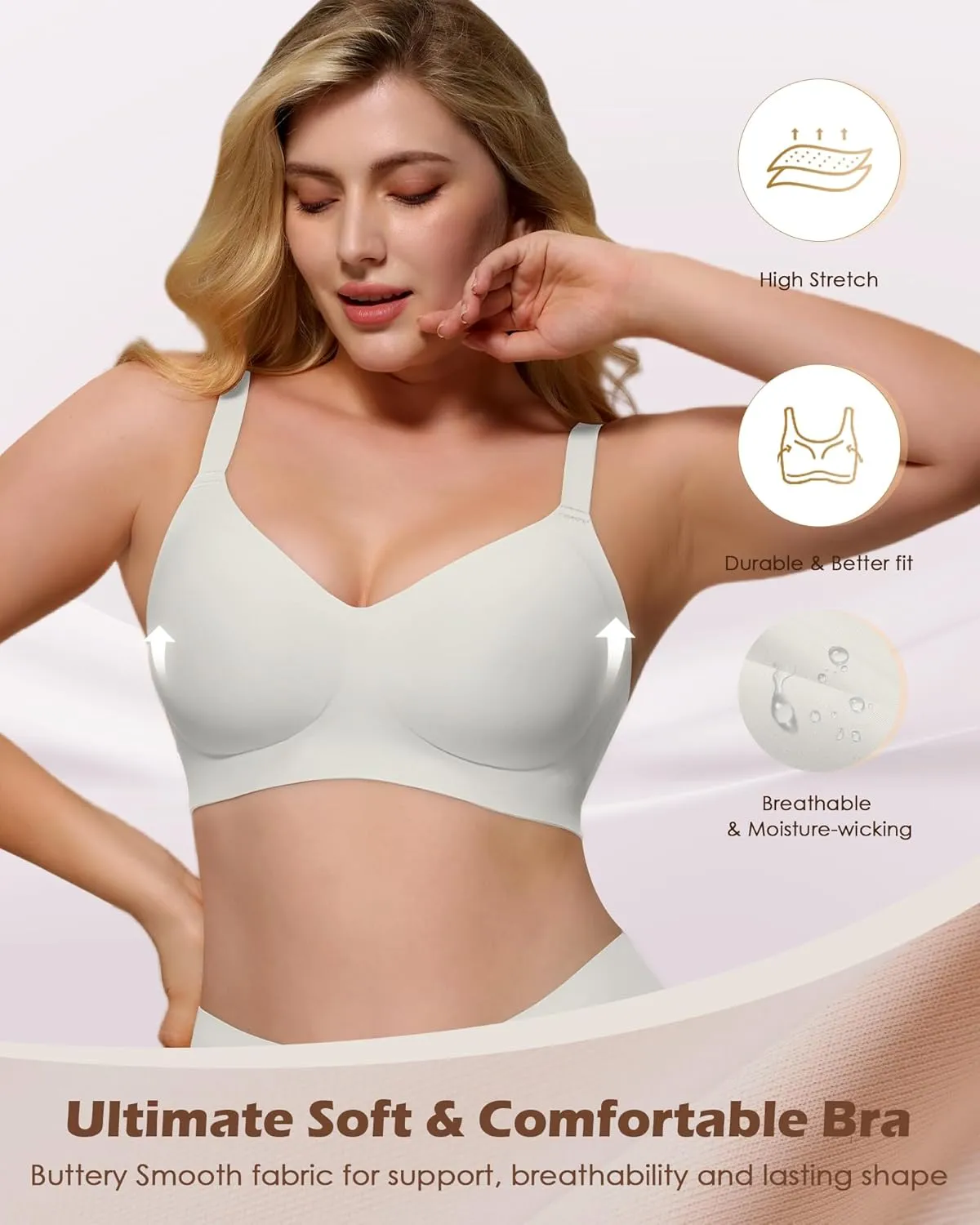 Womens Soft Comfortable No Underwire Bras V Neck Seamless Push Up Bralettes Full Coverage Tshirt Brassiere