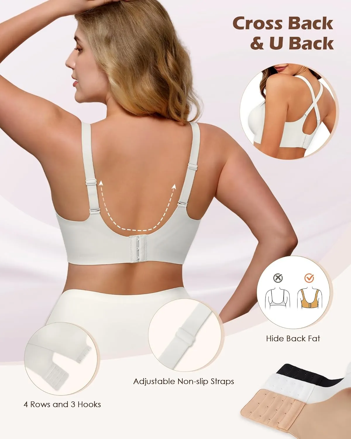 Womens Soft Comfortable No Underwire Bras V Neck Seamless Push Up Bralettes Full Coverage Tshirt Brassiere
