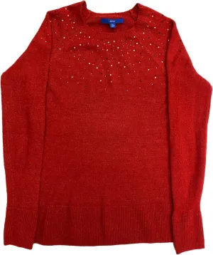 Womens Soft Red Rhinestone Sparkle Christmas Holiday Sweater XX-Large