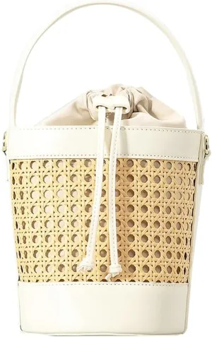 Women's Straw Handbag Bucket Tote Bag Summer Beach Shoulder Crossbody Bags Rattan Woven Handbag Trendy Hollow Purse
