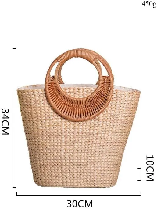 Women's Straw Shoulder Bag Women Large Woven Bag Round Handle Ring Tote Purse Retro Handbags Summer Travel Beach Handbag Hand Woven Straw Large Hobo Bag Big Capacity Handmade Bag for Girls Women D