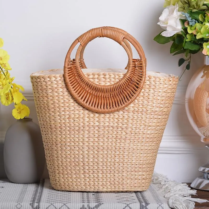 Women's Straw Shoulder Bag Women Large Woven Bag Round Handle Ring Tote Purse Retro Handbags Summer Travel Beach Handbag Hand Woven Straw Large Hobo Bag Big Capacity Handmade Bag for Girls Women D