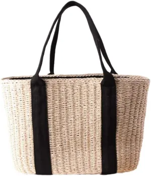 Womens Straw Tote Bag Handbag Large Woven Capacity Top Handle Bag Summer Stylish Straw Basket Bag