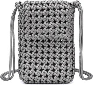 Woven Crossbody bags for women,Artificial leather PU Pewter bag Summer Beach Travel Handbag and Purse Retro Handmade Shoulder Bag