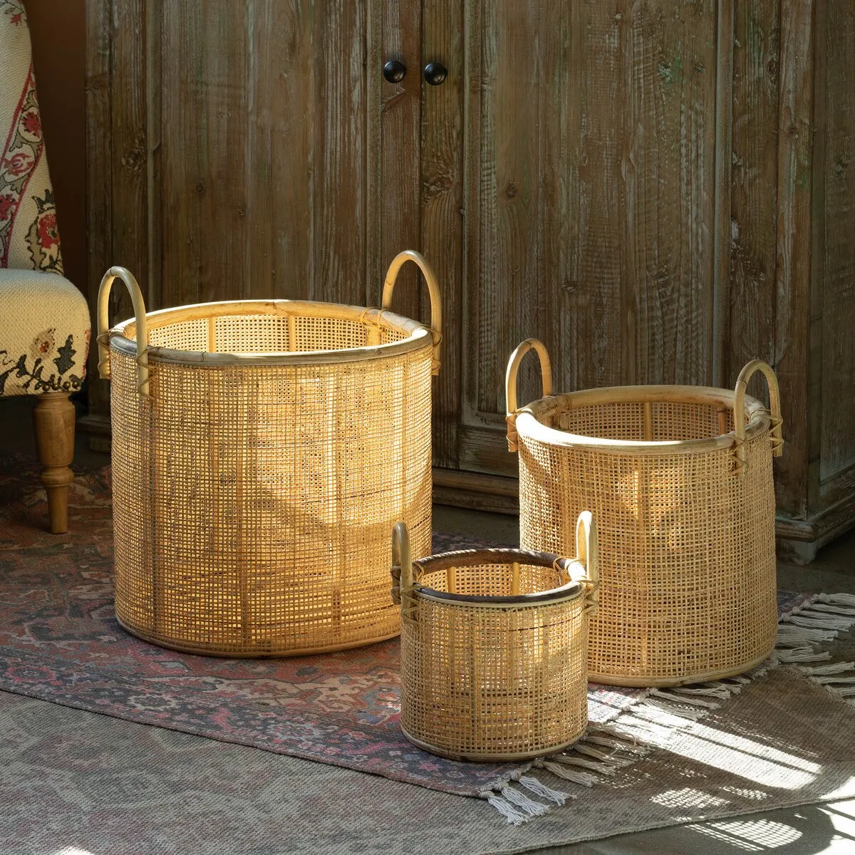Woven Rattan Basket with Handles