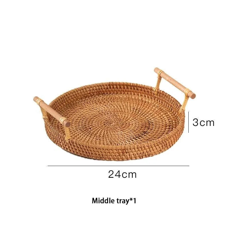 Woven Rattan Tray with Wooden Handles