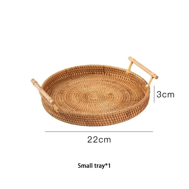 Woven Rattan Tray with Wooden Handles