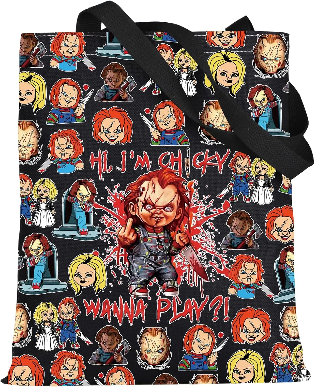 WZMPA Killer Doll Bride Fans Tote Bag Evil Doll Gift Wanna Play Don't Call Me Sweetie Shoulder Bag Murderous Toy Merch