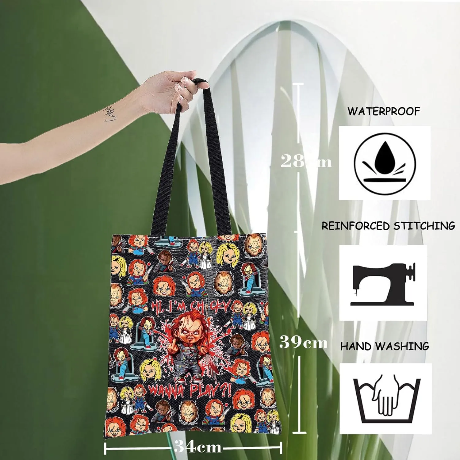 WZMPA Killer Doll Bride Fans Tote Bag Evil Doll Gift Wanna Play Don't Call Me Sweetie Shoulder Bag Murderous Toy Merch