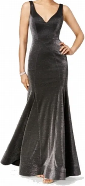 Xscape Women's Long Metallic V-Front Dress