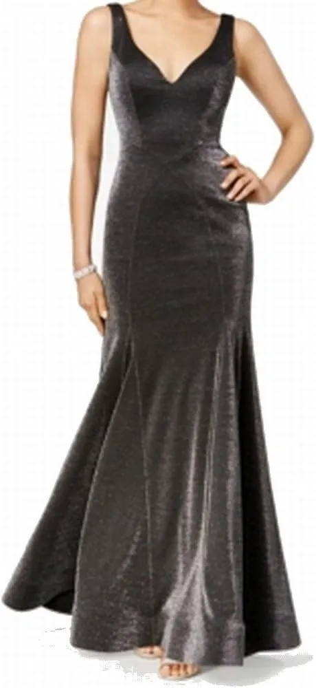 Xscape Women's Long Metallic V-Front Dress