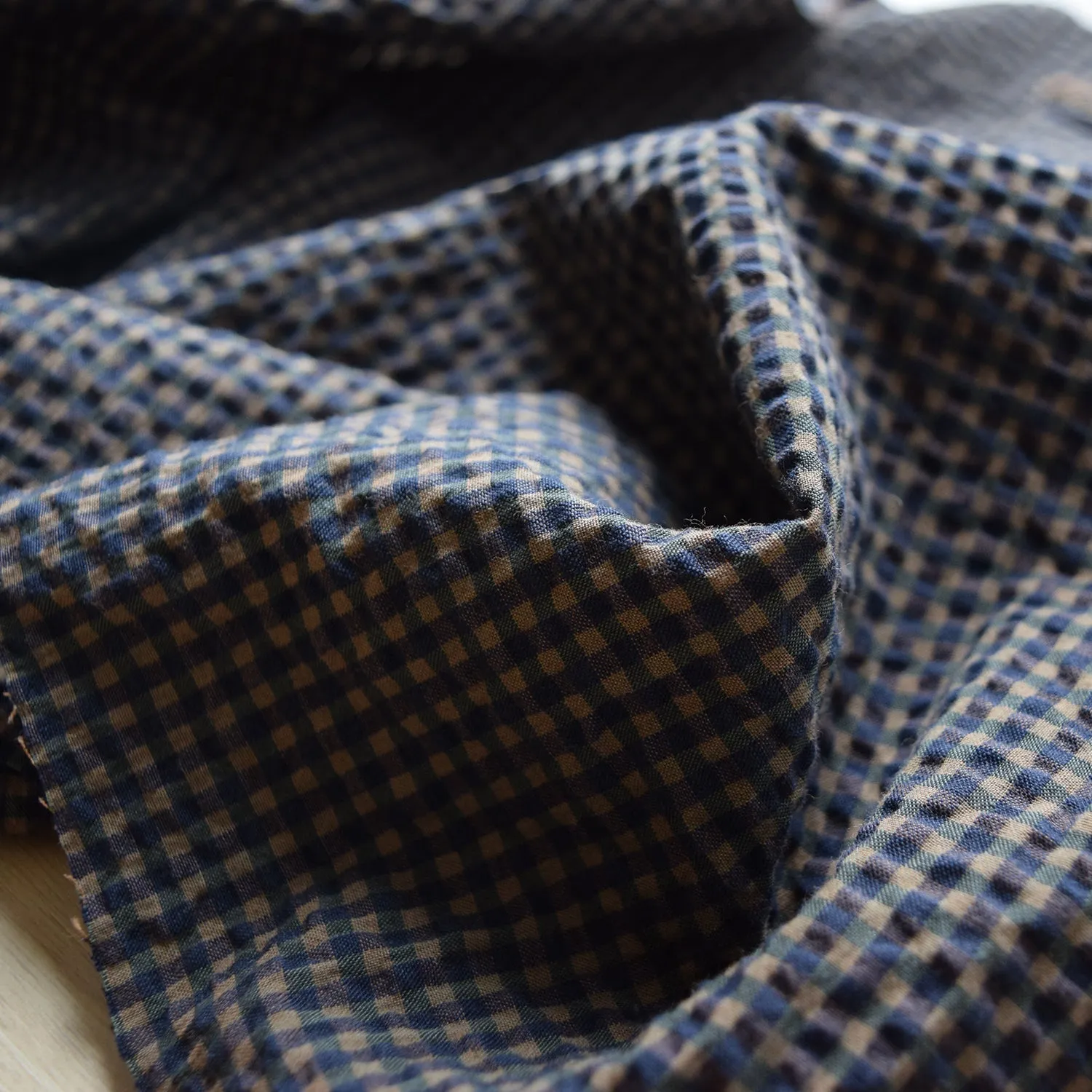 Yarn Dyed Gingham Seersucker Organic Cotton Fabric TS-2039-1