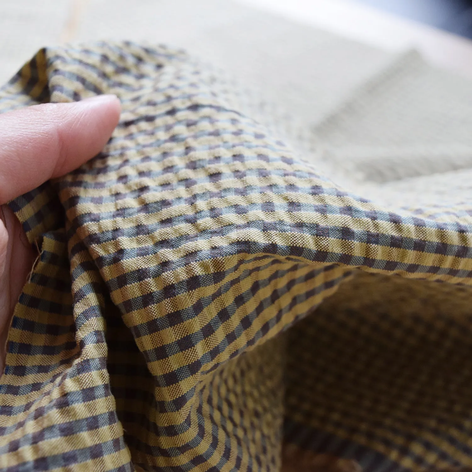 Yarn Dyed Gingham Seersucker Organic Cotton Fabric TS-2039-1