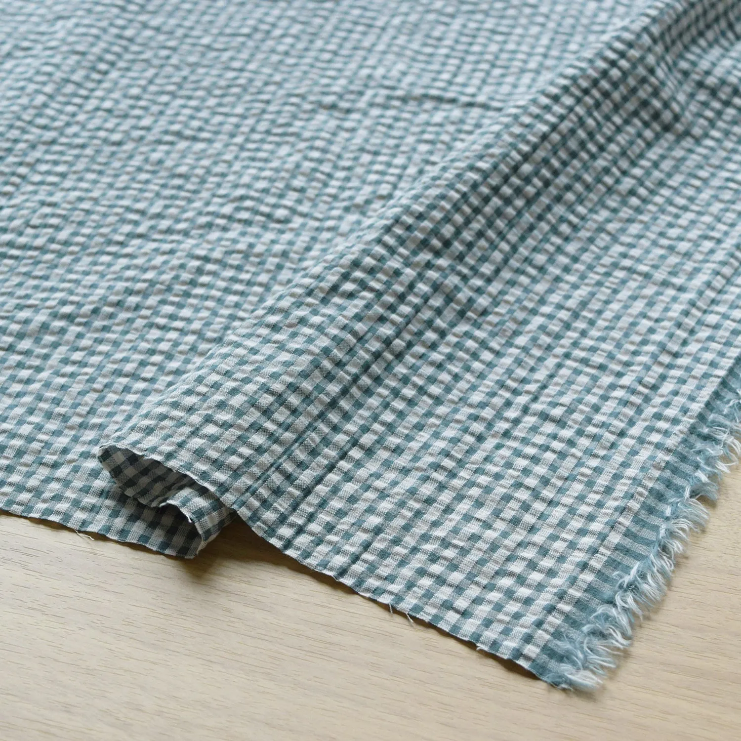 Yarn Dyed Gingham Seersucker Organic Cotton Fabric TS-2039-1