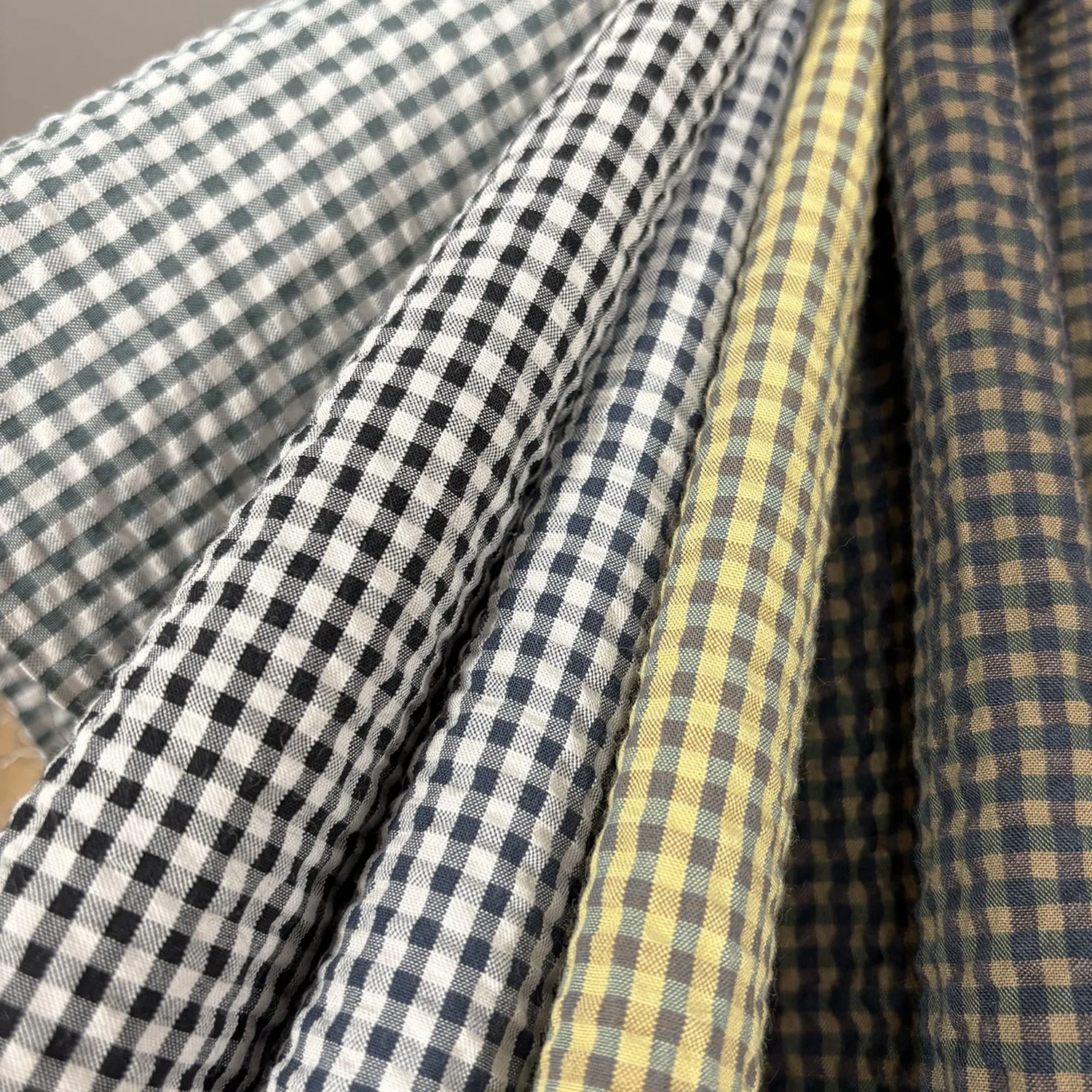 Yarn Dyed Gingham Seersucker Organic Cotton Fabric TS-2039-1