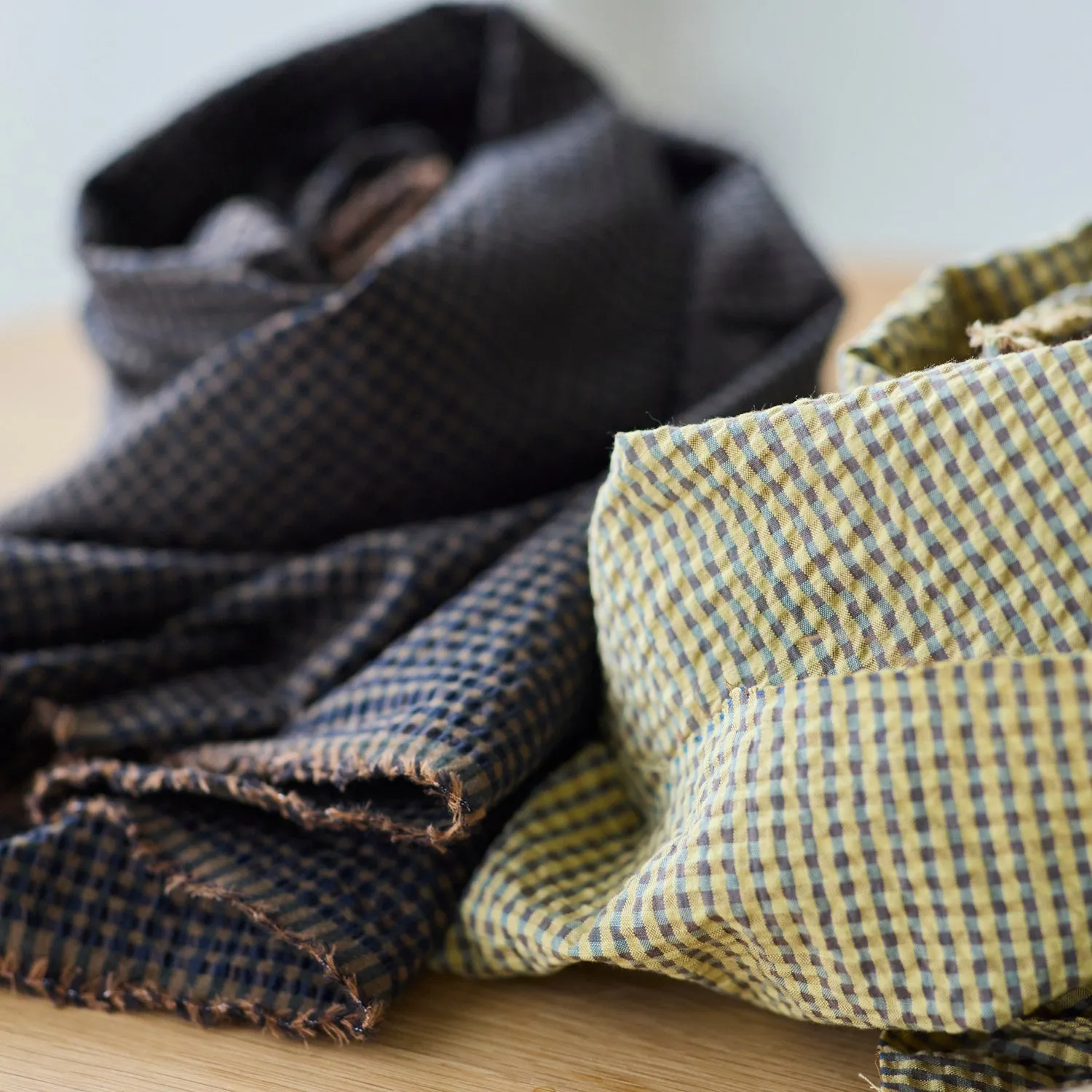 Yarn Dyed Gingham Seersucker Organic Cotton Fabric TS-2039-1