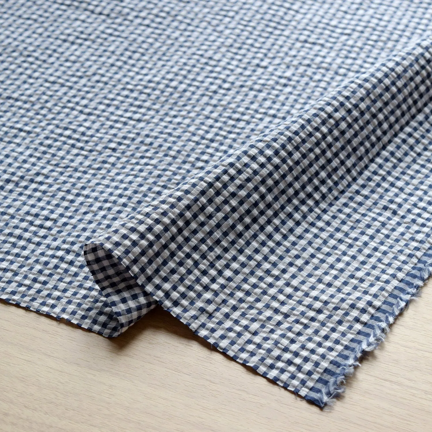Yarn Dyed Gingham Seersucker Organic Cotton Fabric TS-2039-1