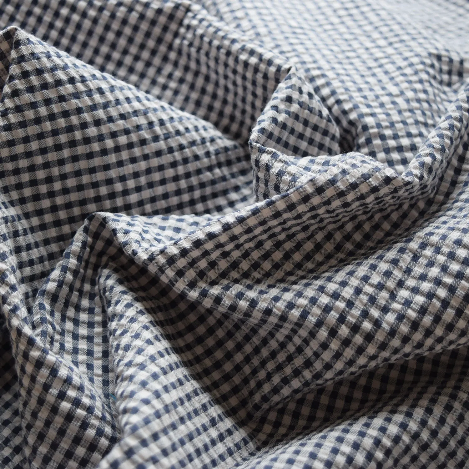 Yarn Dyed Gingham Seersucker Organic Cotton Fabric TS-2039-1