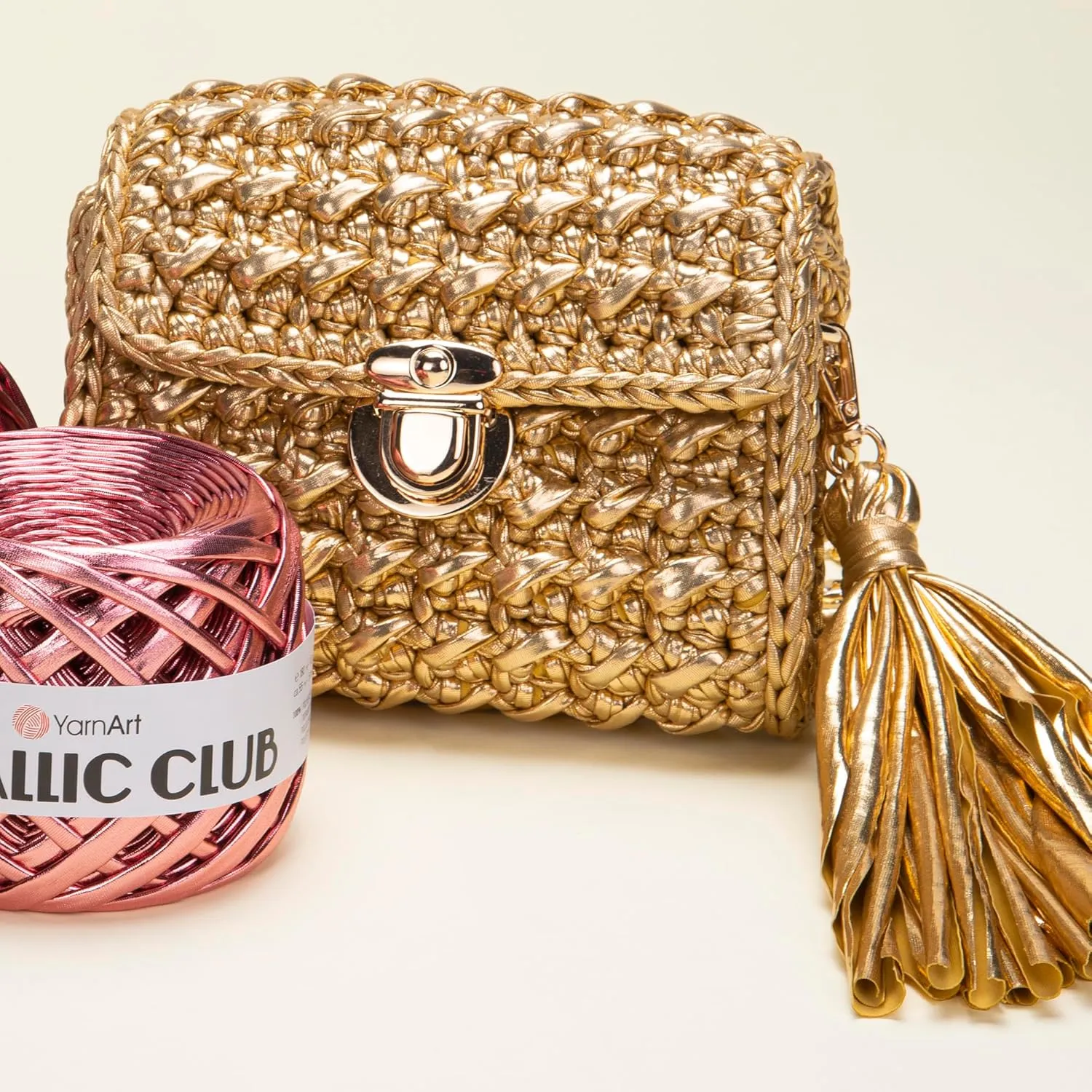 YarnArt Metallic Club Super Bulky T-Shirt Yarn 100% Polyester, 6.35 oz / 180 gr, 60 yrds / 55 Meters, Shiny Colors, Handbag, Rug, Crochet Bag Yarn (8110)