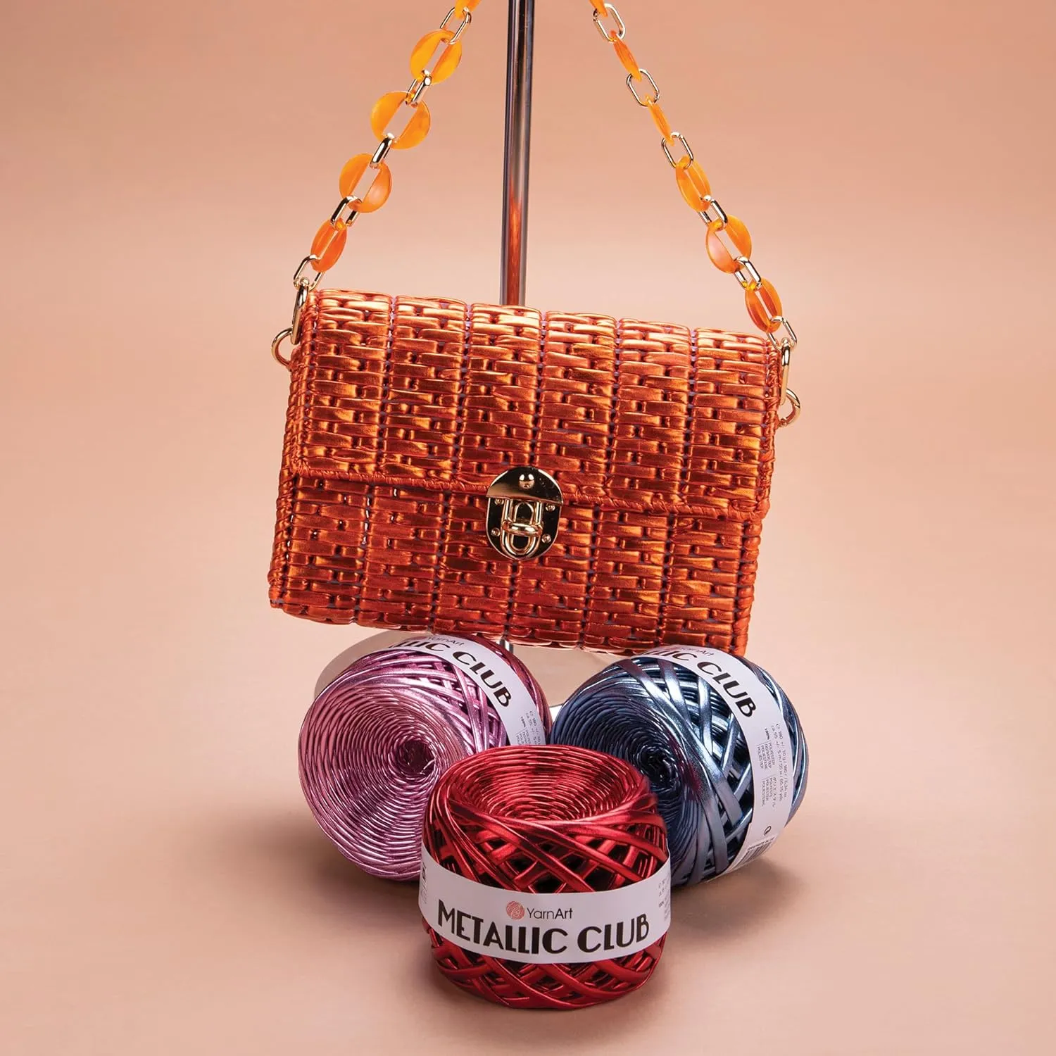 YarnArt Metallic Club Yarn Super Bulky T-Shirt Yarn 100% Polyester Yarn 6.35 oz / 180 gr, 60 yrds / 55 Meters, Shiny Colors, Handbag Yarn, Rug, Chic Night bah Yarn, Crochet Bag Yarn (8106)