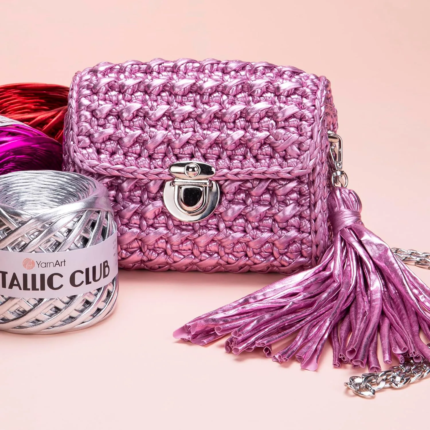 YarnArt Metallic Club Yarn Super Bulky T-Shirt Yarn 100% Polyester Yarn 6.35 oz / 180 gr, 60 yrds / 55 Meters, Shiny Colors, Handbag Yarn, Rug, Chic Night bah Yarn, Crochet Bag Yarn (8106)